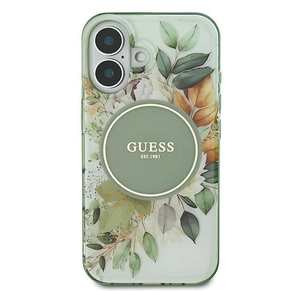 Guess IML Flower & Tonal Circle MagSafe-hylster til iPhone 16 - grønt