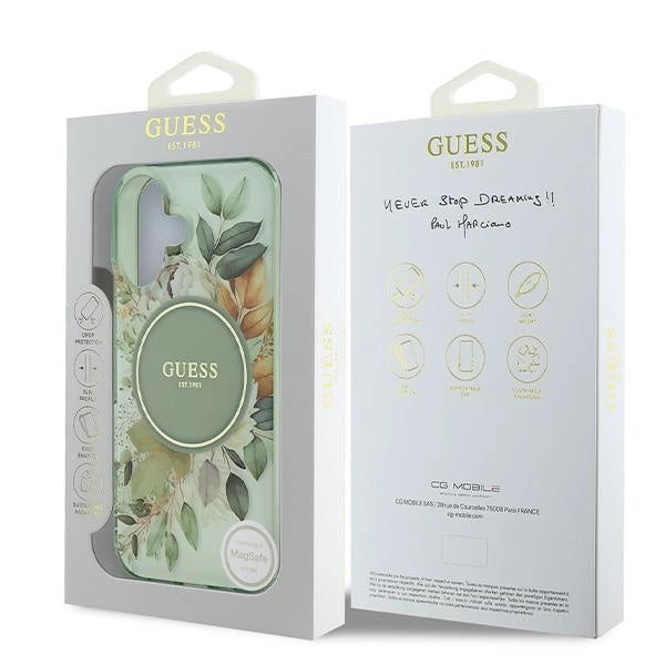 Guess IML Flower & Tonal Circle MagSafe-hylster til iPhone 16 - grønt