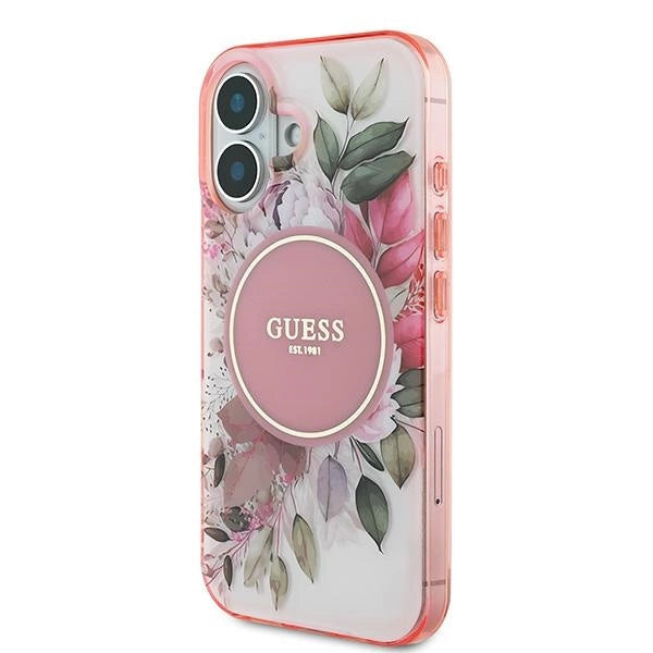 Guess IML Flower & Tonal Circle MagSafe iPhone 16 Case - Pink