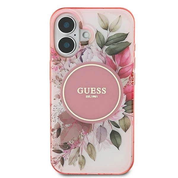 Guess IML Flower & Tonal Circle MagSafe iPhone 16 Case - Pink