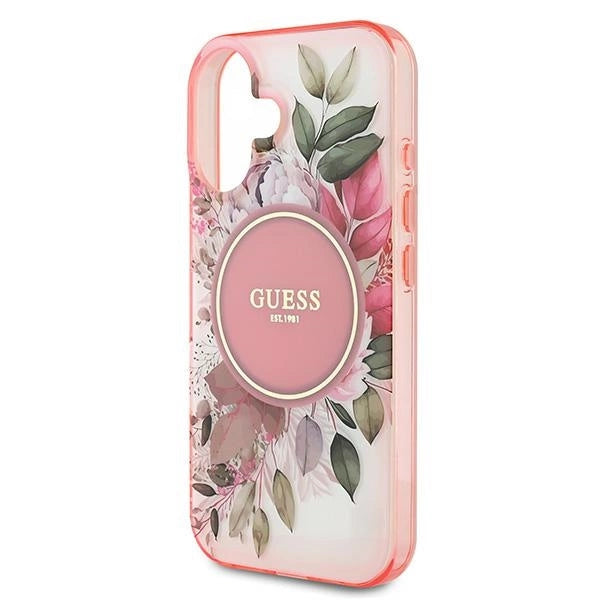 Guess IML Flower & Tonal Circle MagSafe iPhone 16 Case - Pink