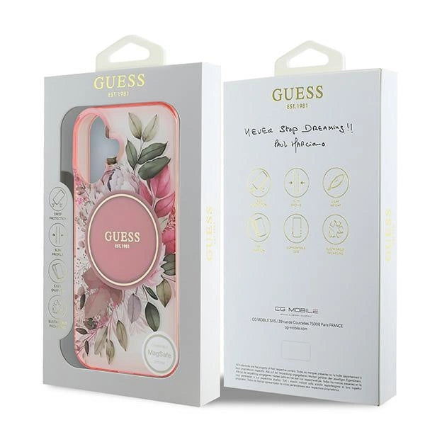 Guess IML Flower & Tonal Circle MagSafe iPhone 16 Case - Pink