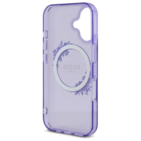 Guess IML Flowers Wreath MagSafe iPhone 16 Case - lilla