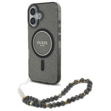 Guess IML Glitter med Pearl Strap MagSafe-foder for iPhone 16 - sort