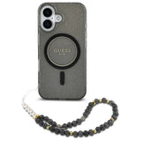 Guess IML Glitter med Pearl Strap MagSafe-foder for iPhone 16 - sort