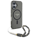 Guess IML Glitter med Pearl Strap MagSafe-foder for iPhone 16 - sort
