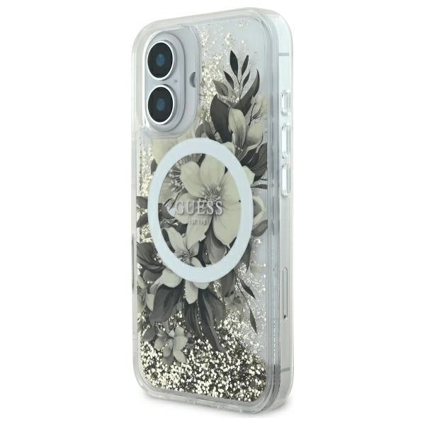 Guess Flydende Glitter Flower MagSafe iPhone 16 Case - Beige