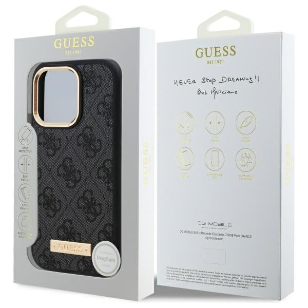 Guess 4G Logo Plate MagSafe Case til iPhone 16 Pro Max - sort