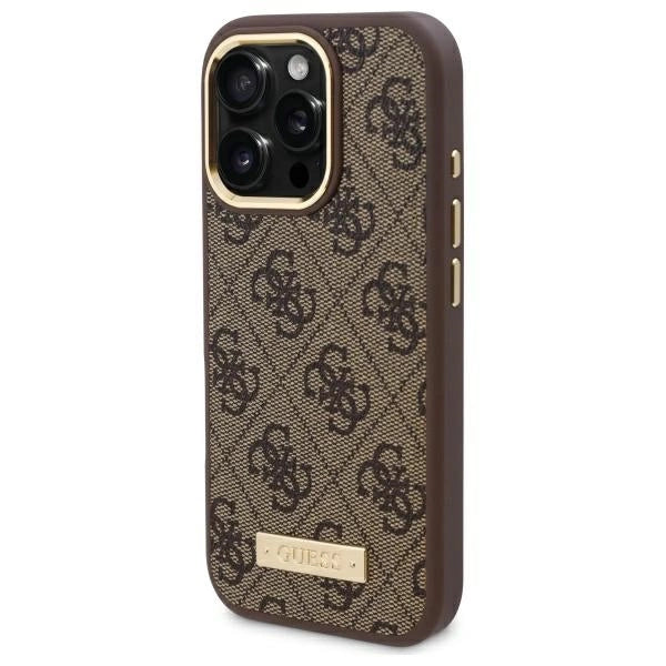 Guess 4G Logo Plate MagSafe Case til iPhone 16 Pro Max - Brunt