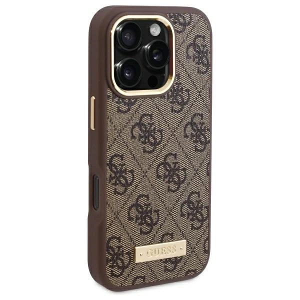 Guess 4G Logo Plate MagSafe Case til iPhone 16 Pro Max - Brunt