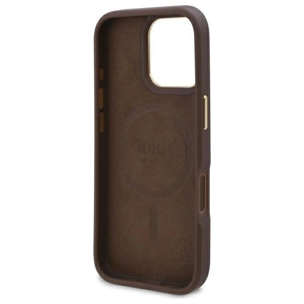 Guess 4G Logo Plate MagSafe Case til iPhone 16 Pro Max - Brunt