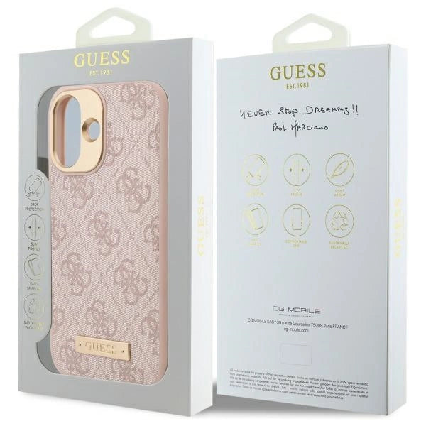 Guess 4G Logo Plate MagSafe Case til iPhone 16 Plus - Pink