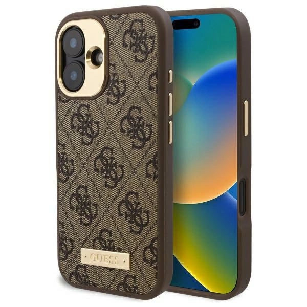 Guess 4G Logo Plate MagSafe iPhone 16 Plus Case - Brunt