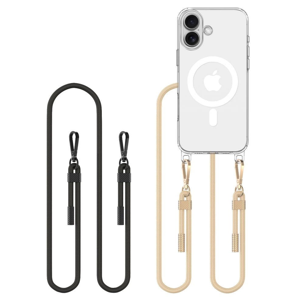 Tech-Protect FlexAir Chain MagSafe iPhone 16 Case - Clear + 2 Lanyards (Sort & Taupe)