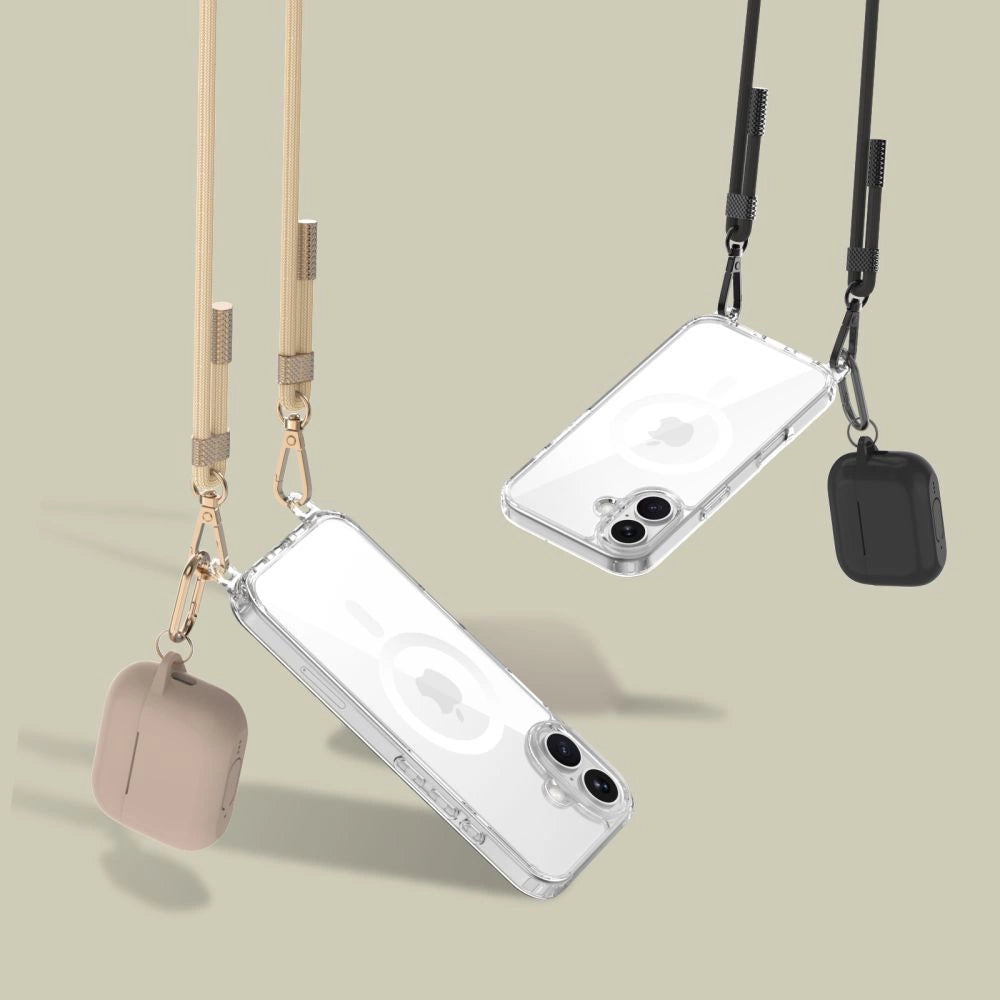 Tech-Protect FlexAir Chain MagSafe iPhone 16 Case - Clear + 2 Lanyards (Sort & Taupe)