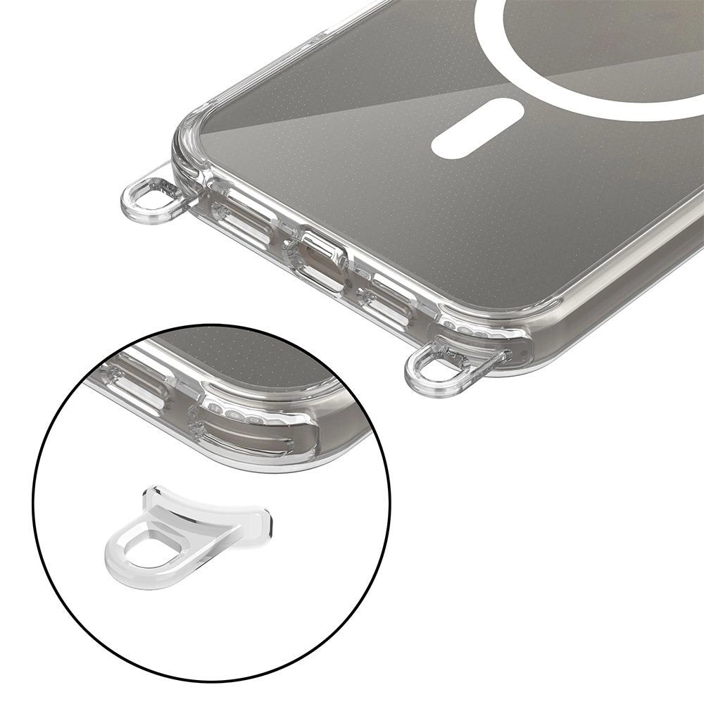 Tech-Protect FlexAir Chain MagSafe Case til iPhone 16 Pro - Clear + 2 Lanyards (sort og taupe)