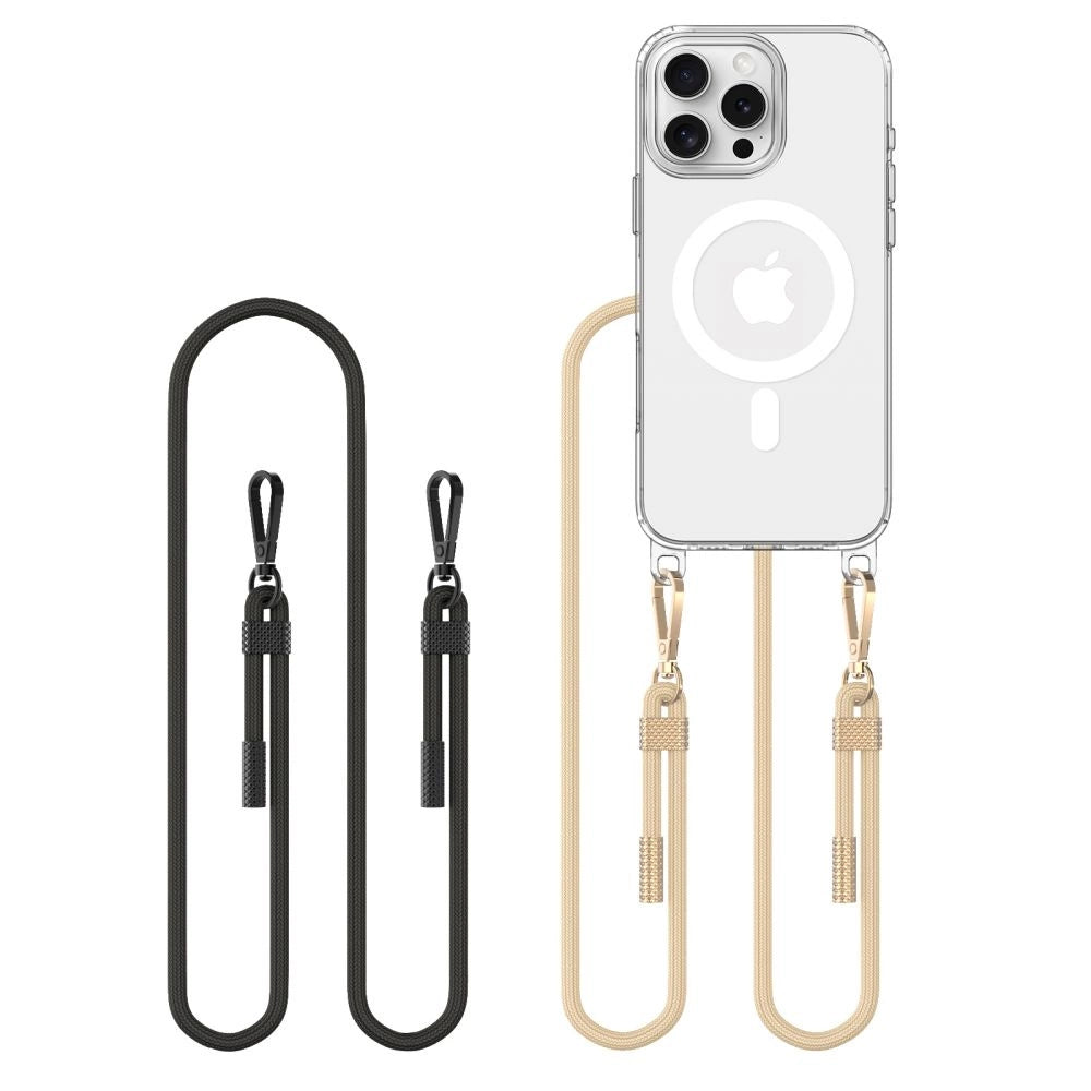 Tech-Protect FlexAir Chain MagSafe Case til iPhone 16 Pro Max - Clear + 2 Lanyards (Sort og Taupe)