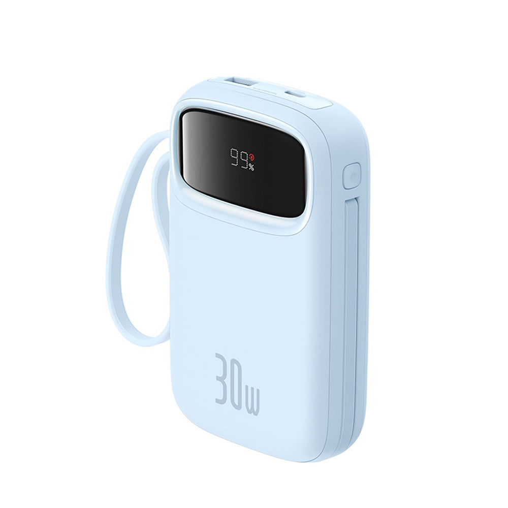 Baseus QPow 2 30W 10000mAh Power Bank with Built-in USB-C Cables - Blue