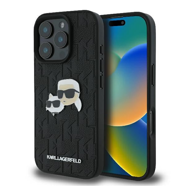 Karl Lagerfeld Monogram Karl & Choupette Head Pin iPhone 16 Pro Case - sort