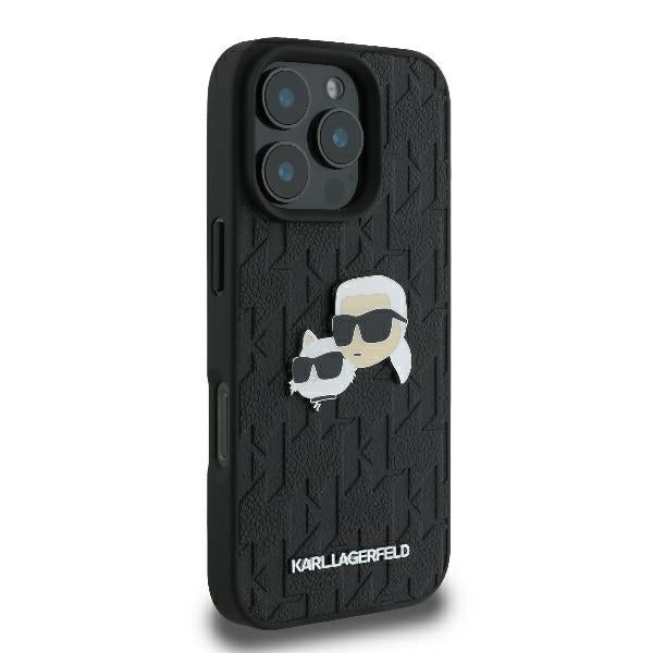 Karl Lagerfeld Monogram Karl & Choupette Head Pin iPhone 16 Pro Case - sort