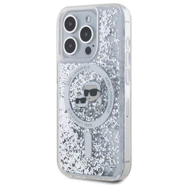 Karl Lagerfeld Liquid Glitter Karl & Choupette Head Magsafe iPhone 15 Pro Case - Clear