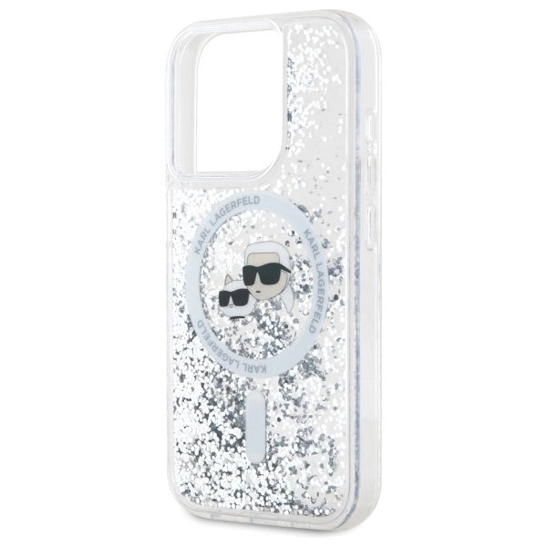 Karl Lagerfeld Liquid Glitter Karl & Choupette Head Magsafe Case for iPhone 15 Pro Max - Clear