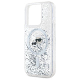 Karl Lagerfeld Liquid Glitter Karl & Choupette Head Magsafe Case for iPhone 15 Pro Max - Clear