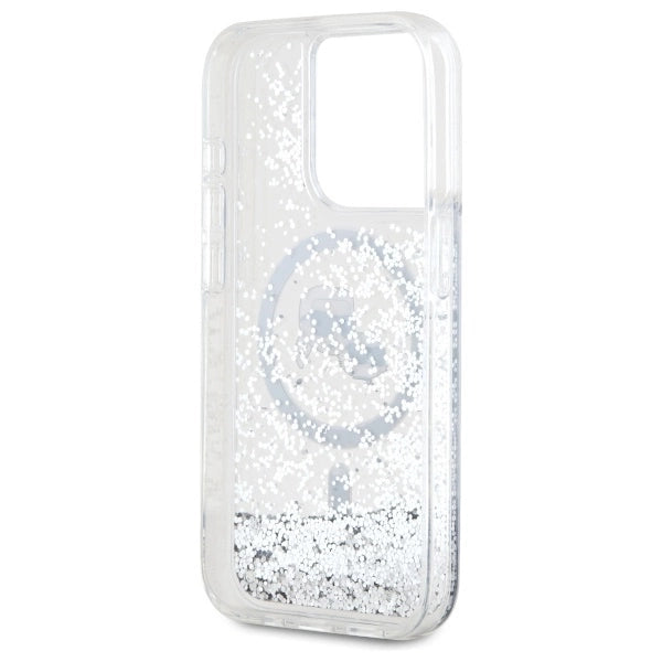 Karl Lagerfeld Liquid Glitter Karl & Choupette Head Magsafe Case for iPhone 15 Pro Max - Clear
