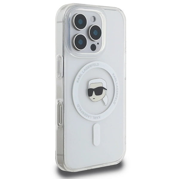 Karl Lagerfeld IML Metal Karl Head MagSafe Case for iPhone 16 Pro - White