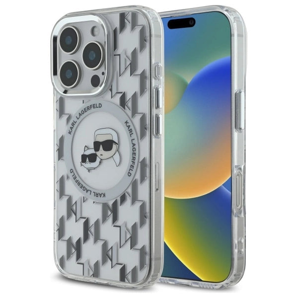 Karl Lagerfeld IML Monogram Karl & Choupette Head MagSafe iPhone 16 Pro Case - Clear
