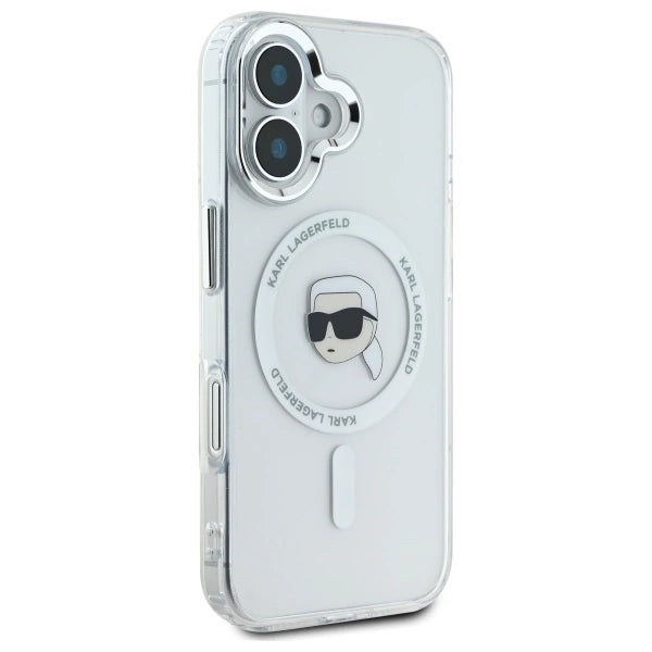 Karl Lagerfeld IML Metal Karl Head MagSafe iPhone 16 Case - White
