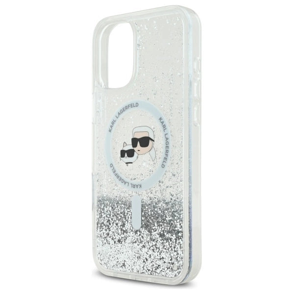Karl Lagerfeld Liquid Glitter Karl&Choupette Head Magsafe iPhone 16 Case - Clear