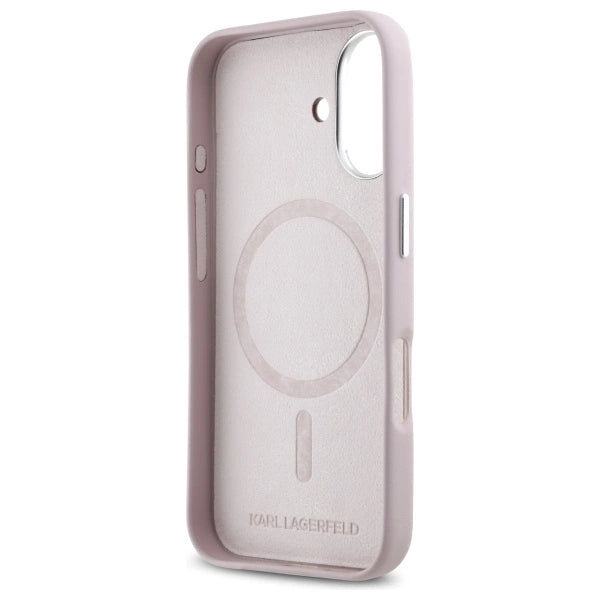Karl Lagerfeld FW Metal Plate MagSafe iPhone 16 Case - Pink