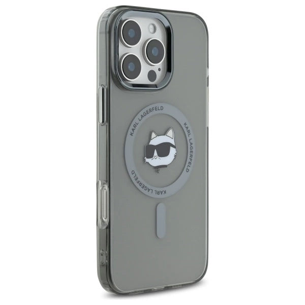 Karl Lagerfeld IML Metal Choupette Head MagSafe Case for iPhone 16 Pro Max - Black