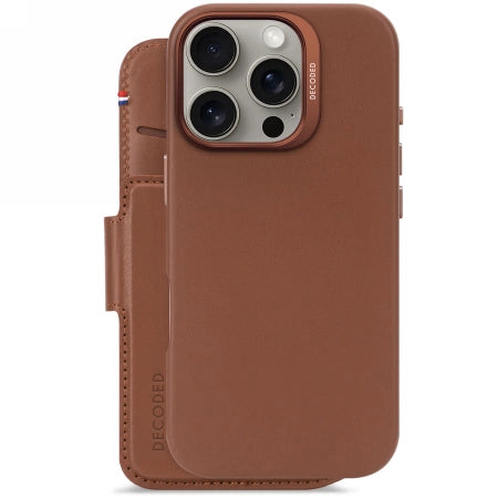 Decoderet læder aftagelig tegnebog MagSafe-kasse med tegnebog til iPhone 16 Pro - brun
