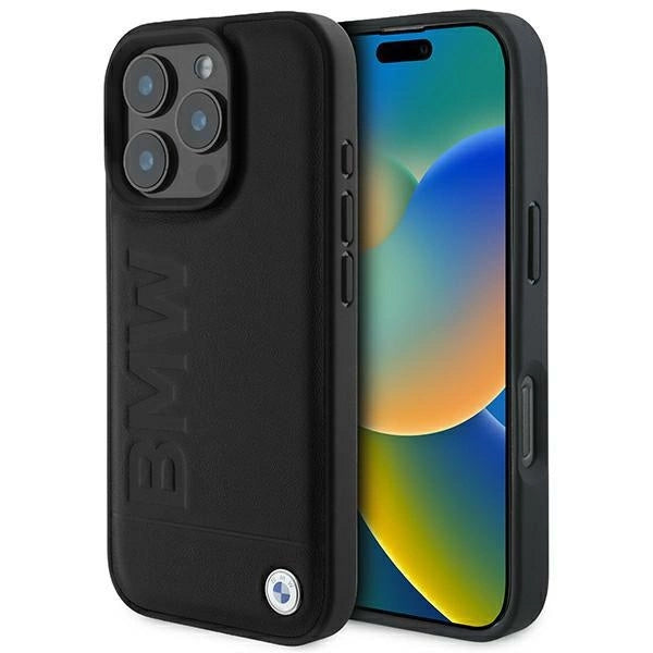 BMW læder Hot Stamp iPhone 16 Pro Case - sort