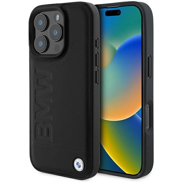 BMW læder Hot Stamp iPhone 16 Pro Max Case - sort