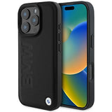 BMW læder Hot Stamp MagSafe iPhone 16 Pro Case - sort