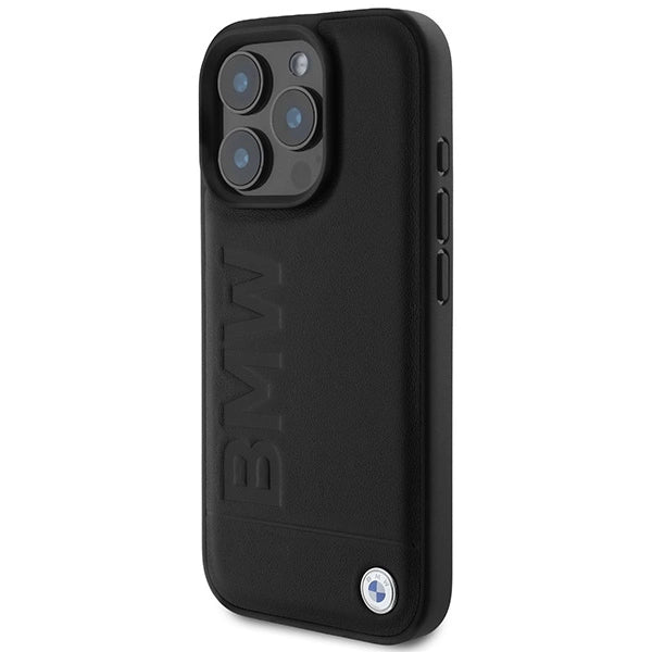BMW læder Hot Stamp MagSafe iPhone 16 Pro Case - sort