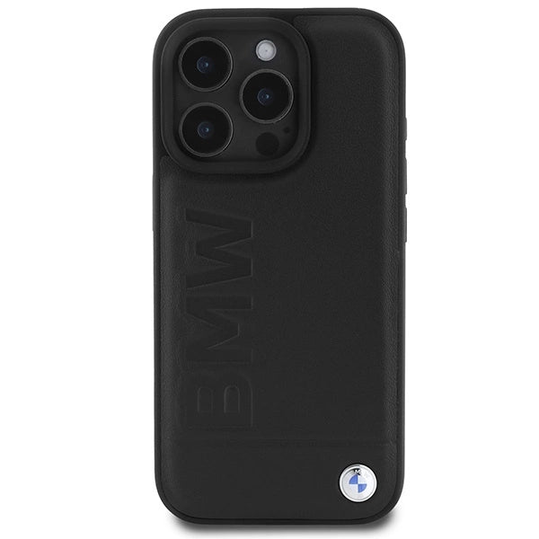 BMW læder Hot Stamp MagSafe iPhone 16 Pro Case - sort