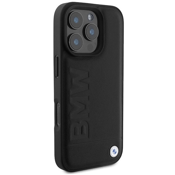 BMW læder Hot Stamp MagSafe iPhone 16 Pro Case - sort