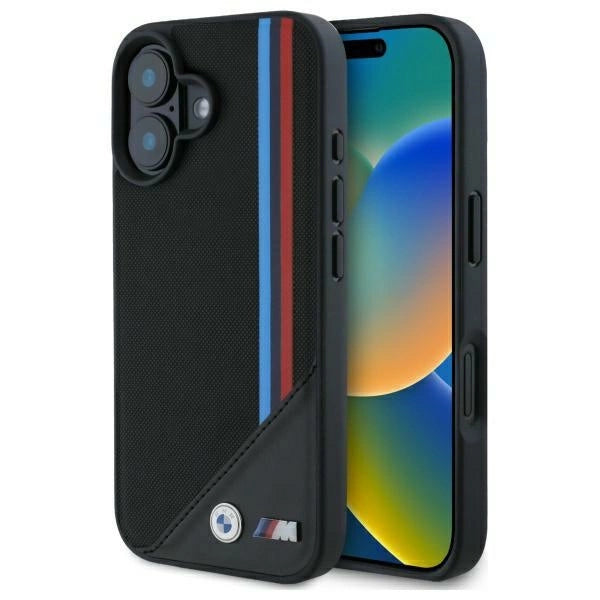 BMW M Meshed Tricolor Stripes MagSafe case til iPhone 16 - sort