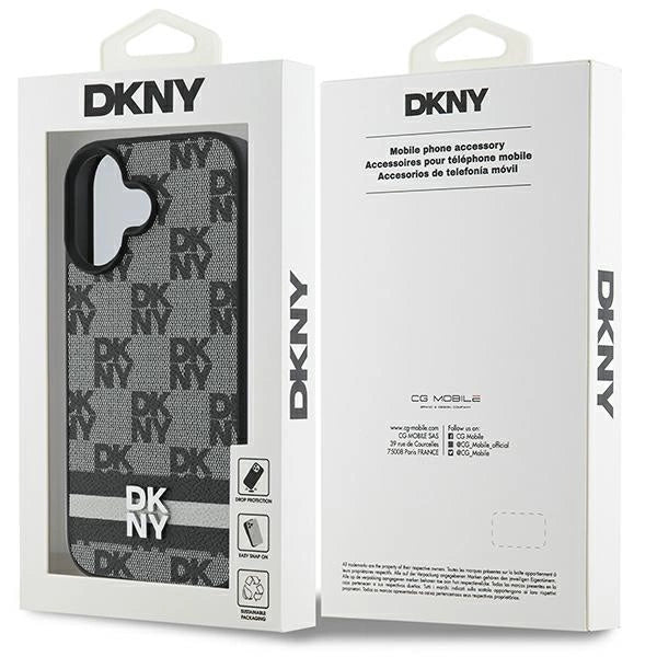DKNY-kasse med rækkermønster og trykte striber til iPhone 16 - sort