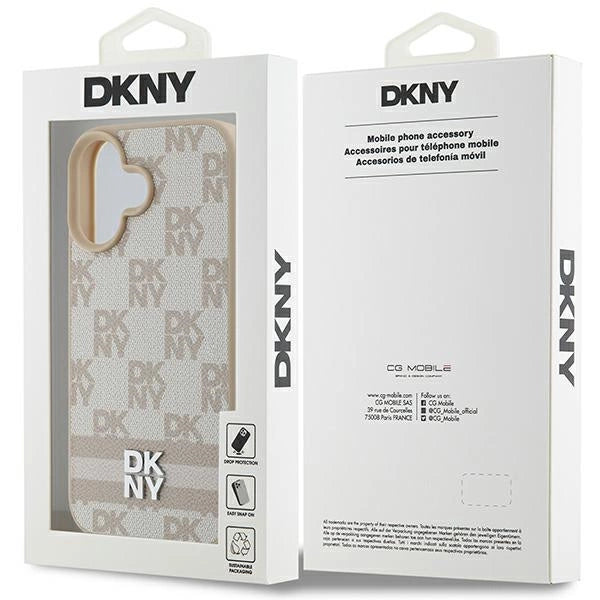 DKNY-kagermønster og trykte striber iPhone 16-kasse - Pink