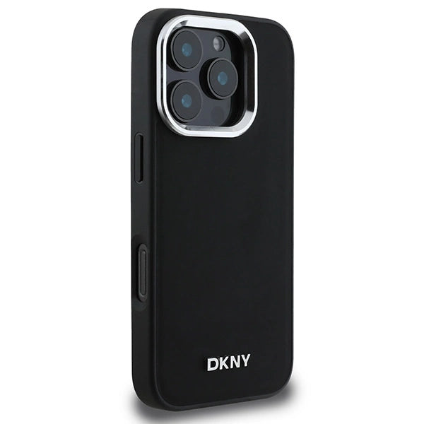 DKNY Plain Silver Logo MagSafe iPhone 16 Pro Case - sort