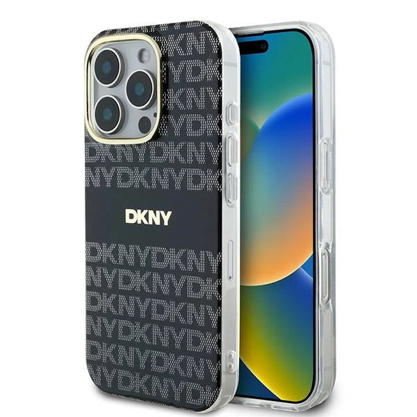DKNY Repeat Texture Pattern med Stripe-kasse til iPhone 16 Pro Max - sort