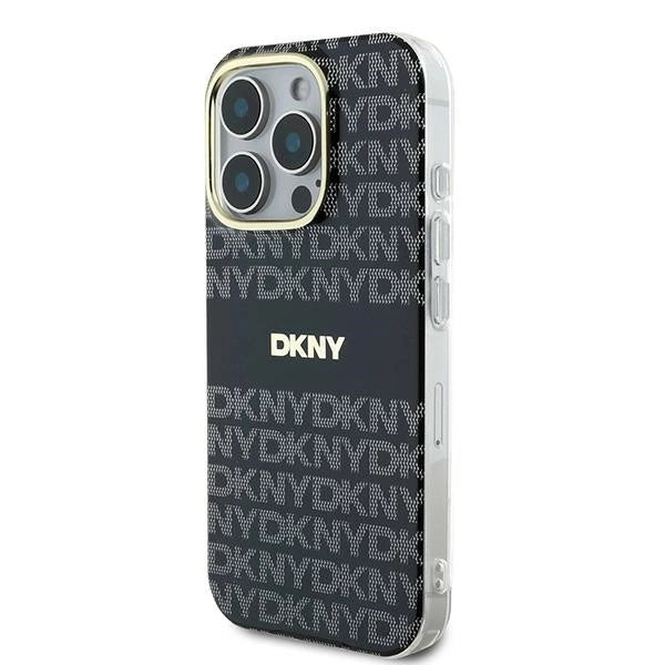 DKNY Repeat Texture Pattern med Stripe-kasse til iPhone 16 Pro Max - sort
