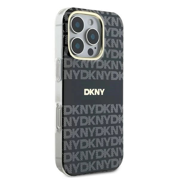 DKNY Repeat Texture Pattern med Stripe-kasse til iPhone 16 Pro Max - sort