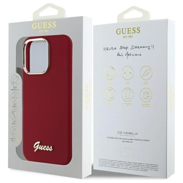 Guess Silicone Script Metal Logo iPhone 16 Pro Case - Pink