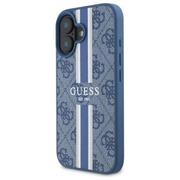 Guess 4G Printed Stripes MagSafe-hylster til iPhone 16 - blå